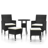 5 Piece Garden Lounge Set Poly Rattan Black - Front View