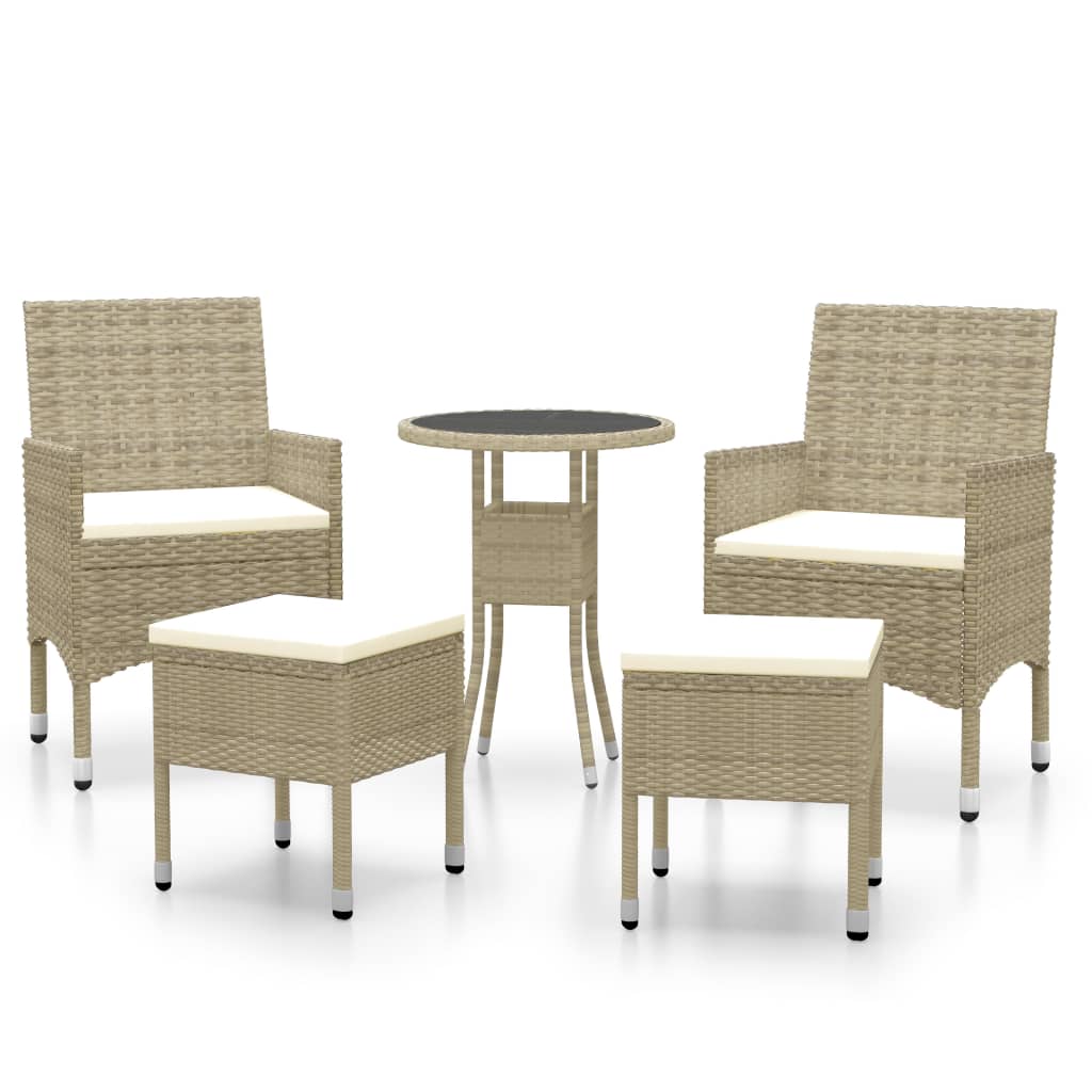 5 Piece Garden Lounge Set Poly Rattan Beige