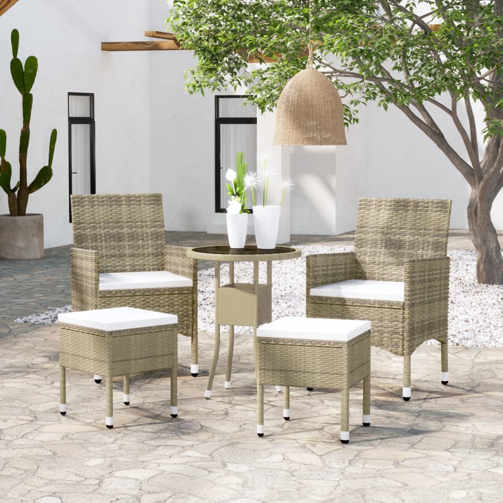 5 Piece Garden Lounge Set Poly Rattan Beige