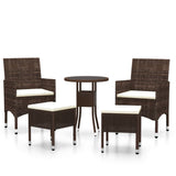 5 Piece Garden Lounge Set Poly Rattan Brown - Front View