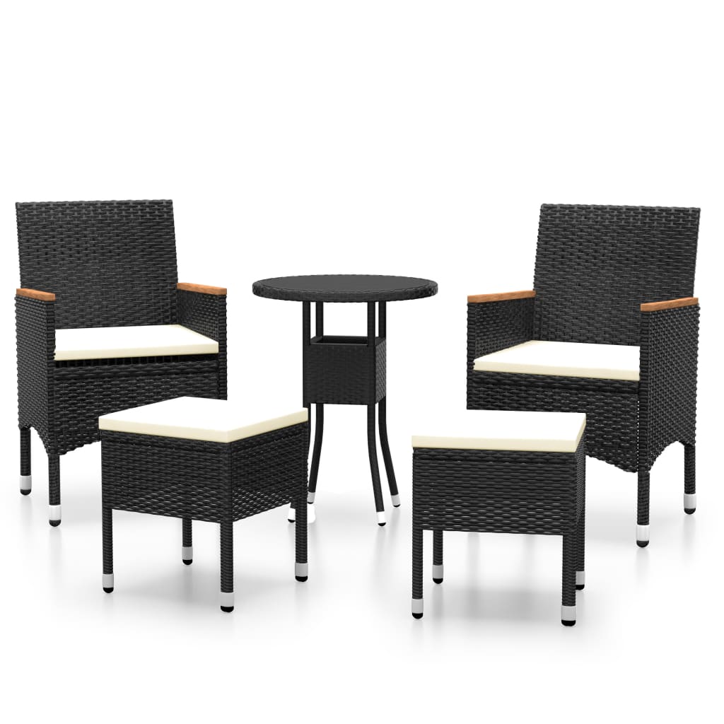 5 Piece Garden Lounge Set Poly Rattan Black