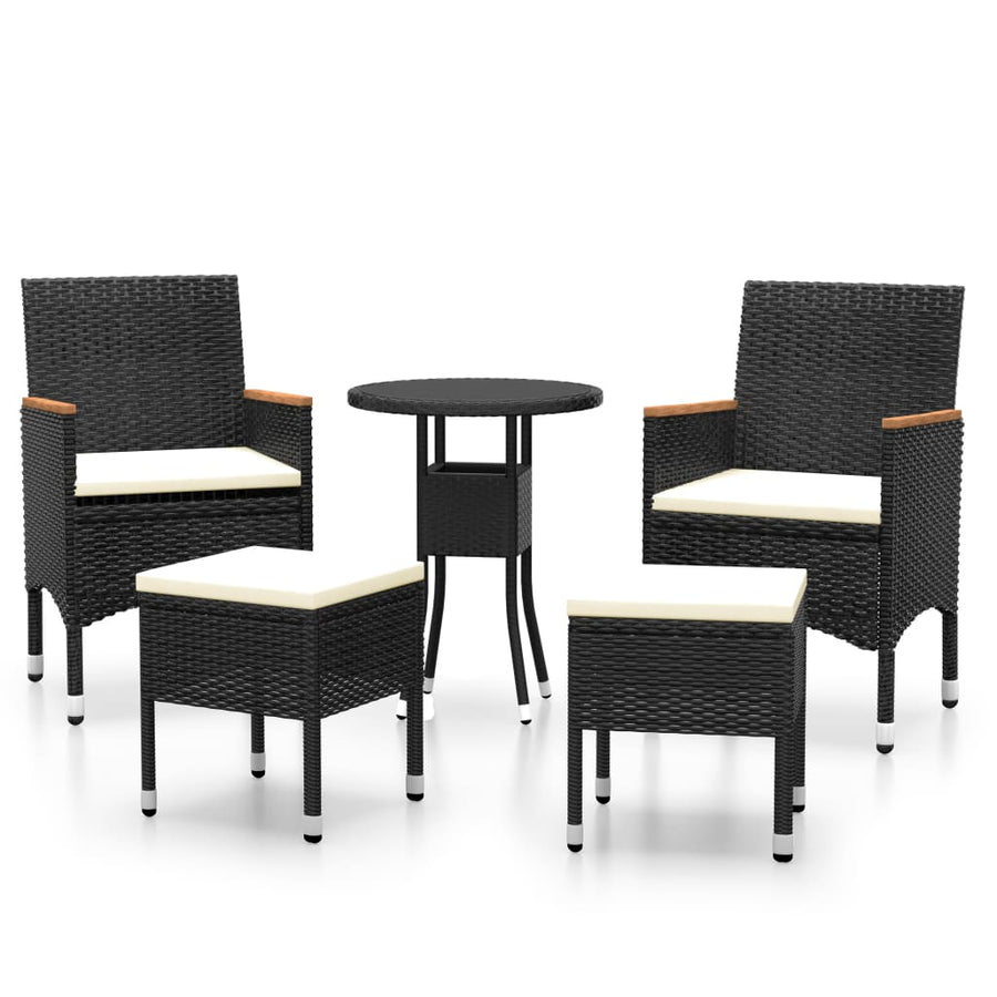 5 Piece Garden Lounge Set Poly Rattan Black