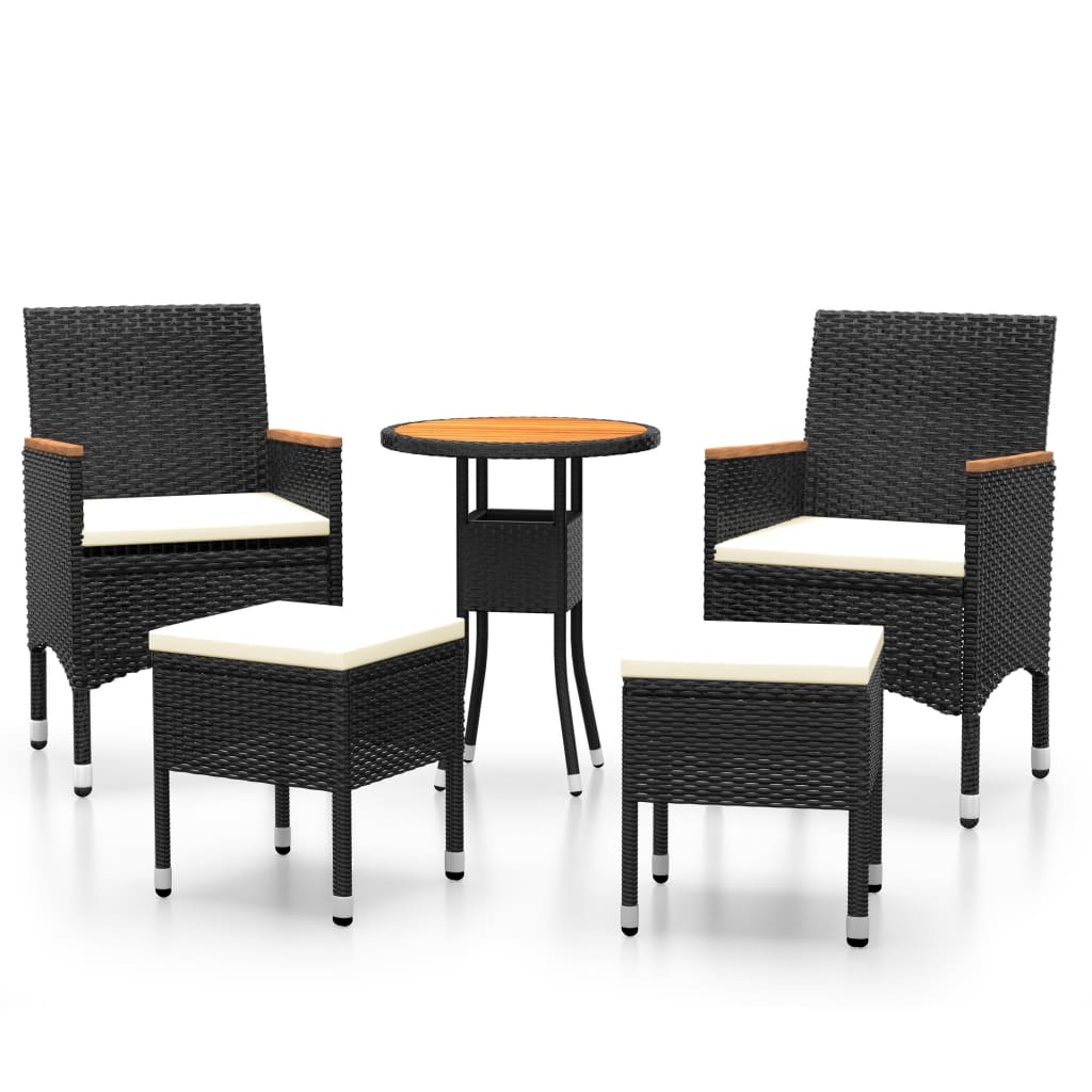 5 Piece Garden Lounge Set Poly Rattan Black