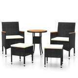 5 Piece Garden Lounge Set Poly Rattan Black - Front View