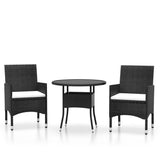 3 Piece Garden Dining Set Poly Rattan Black - Front View
