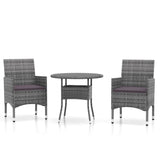 3 Piece Garden Dining Set Poly Rattan Grey - Front View