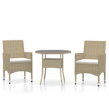 3 Piece Garden Dining Set Poly Rattan Beige - Front View