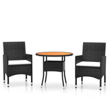 3 Piece Garden Dining Set Poly Rattan Black - Front View