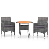 3 Piece Garden Dining Set Poly Rattan Grey - Front View