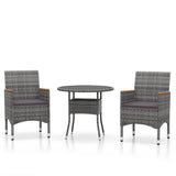 3 Piece Garden Dining Set Poly Rattan Grey - Front View