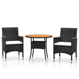 3 Piece Garden Dining Set Poly Rattan Black