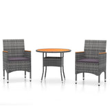 3 Piece Garden Dining Set Poly Rattan Grey - Front View