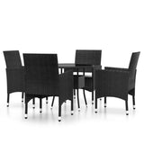 5 Piece Garden Dining Set Poly Rattan Black - Front View