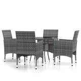5 Piece Garden Dining Set Poly Rattan Grey - Front View