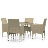 5 Piece Garden Dining Set Poly Rattan Beige - Front View