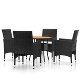 5 Piece Garden Dining Set Poly Rattan Black - Front View