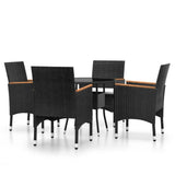 5 Piece Garden Dining Set Poly Rattan Black - Front View