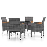 5 Piece Garden Dining Set Poly Rattan Grey - Front View