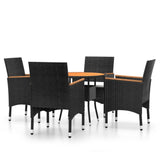 5 Piece Garden Dining Set Poly Rattan Black - Front View