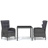 3 Piece Garden Dining Set Poly Rattan Grey
