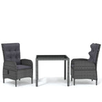 3 Piece Garden Dining Set Poly Rattan Grey