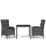 3 Piece Garden Dining Set Poly Rattan Grey - Front View
