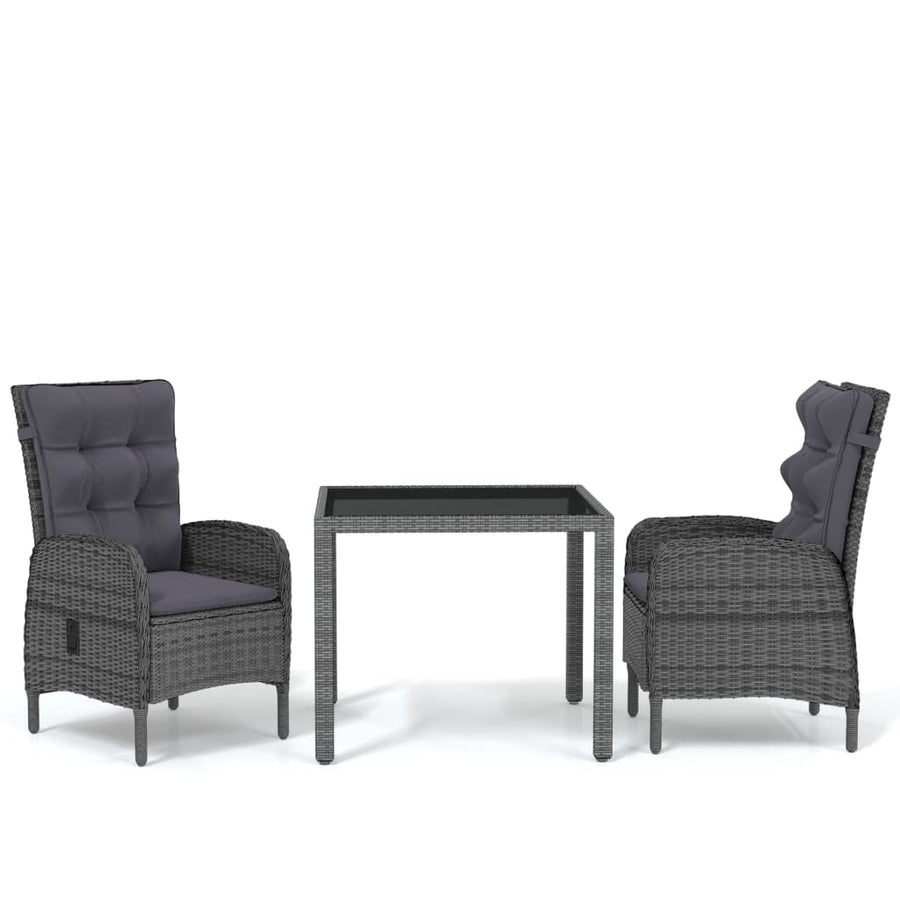 3 Piece Garden Dining Set Poly Rattan Grey