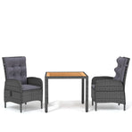 3 Piece Garden Dining Set Poly Rattan Grey