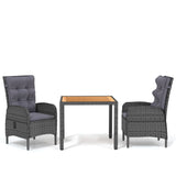 3 Piece Garden Dining Set Poly Rattan Grey - Front View