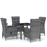 5 Piece Garden Dining Set Poly Rattan Grey - Front View