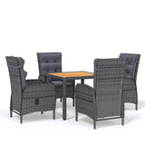 5 Piece Garden Dining Set Poly Rattan Grey - Front View