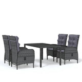 5 Piece Garden Dining Set Poly Rattan Grey - Front View