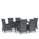 7 Piece Garden Dining Set Poly Rattan Grey - Front View