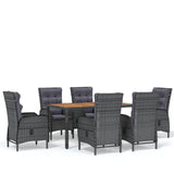 7 Piece Garden Dining Set Poly Rattan Grey - Front View