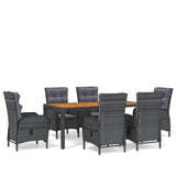 7 Piece Garden Dining Set Poly Rattan Grey - Front View