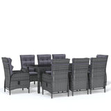 9 Piece Garden Dining Set Poly Rattan Grey - Front View