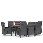 9 Piece Garden Dining Set Poly Rattan Grey