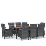 9 Piece Garden Dining Set Poly Rattan Grey - Front View