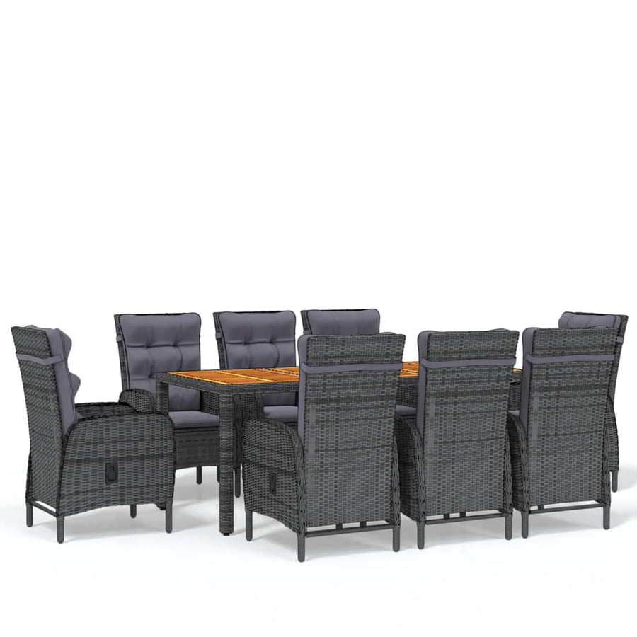 9 Piece Garden Dining Set Poly Rattan Grey