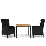3 Piece Garden Dining Set Poly Rattan Black - Front View