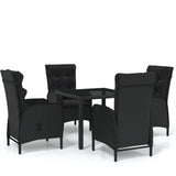 5 Piece Garden Dining Set Poly Rattan Black - Front View