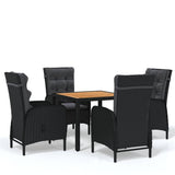 5 Piece Garden Dining Set Poly Rattan Black - Front View