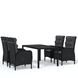 5 Piece Garden Dining Set Poly Rattan Black - Front View