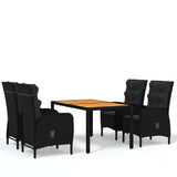 5 Piece Garden Dining Set Poly Rattan Black - Front View