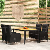 5 Piece Garden Dining Set Poly Rattan Black