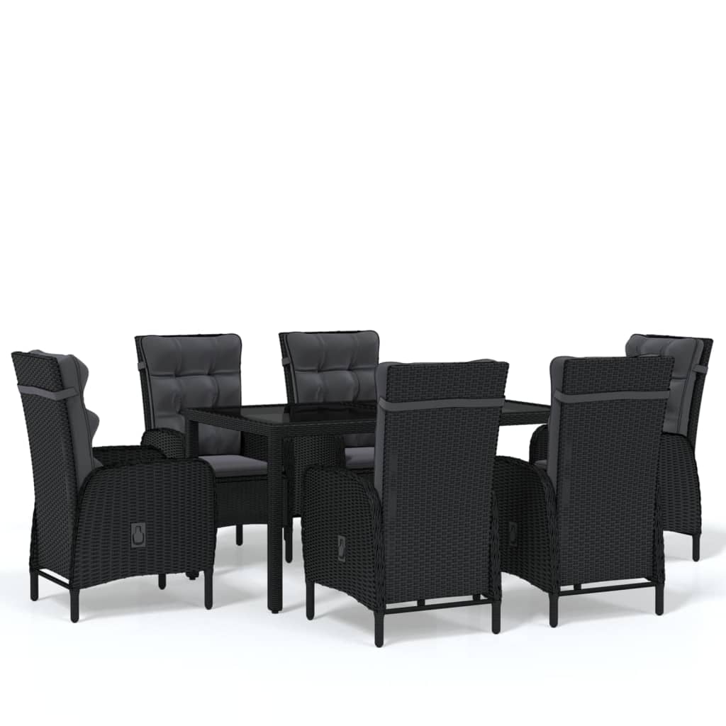 7 Piece Garden Dining Set Poly Rattan Black