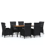 7 Piece Garden Dining Set Poly Rattan Black - Front View