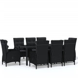 9 Piece Garden Dining Set Poly Rattan Black - Front View