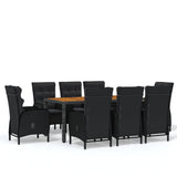 9 Piece Garden Dining Set Poly Rattan Black - Front View