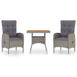 3 Piece Garden Dining Set Poly Rattan and Acacia Wood Grey